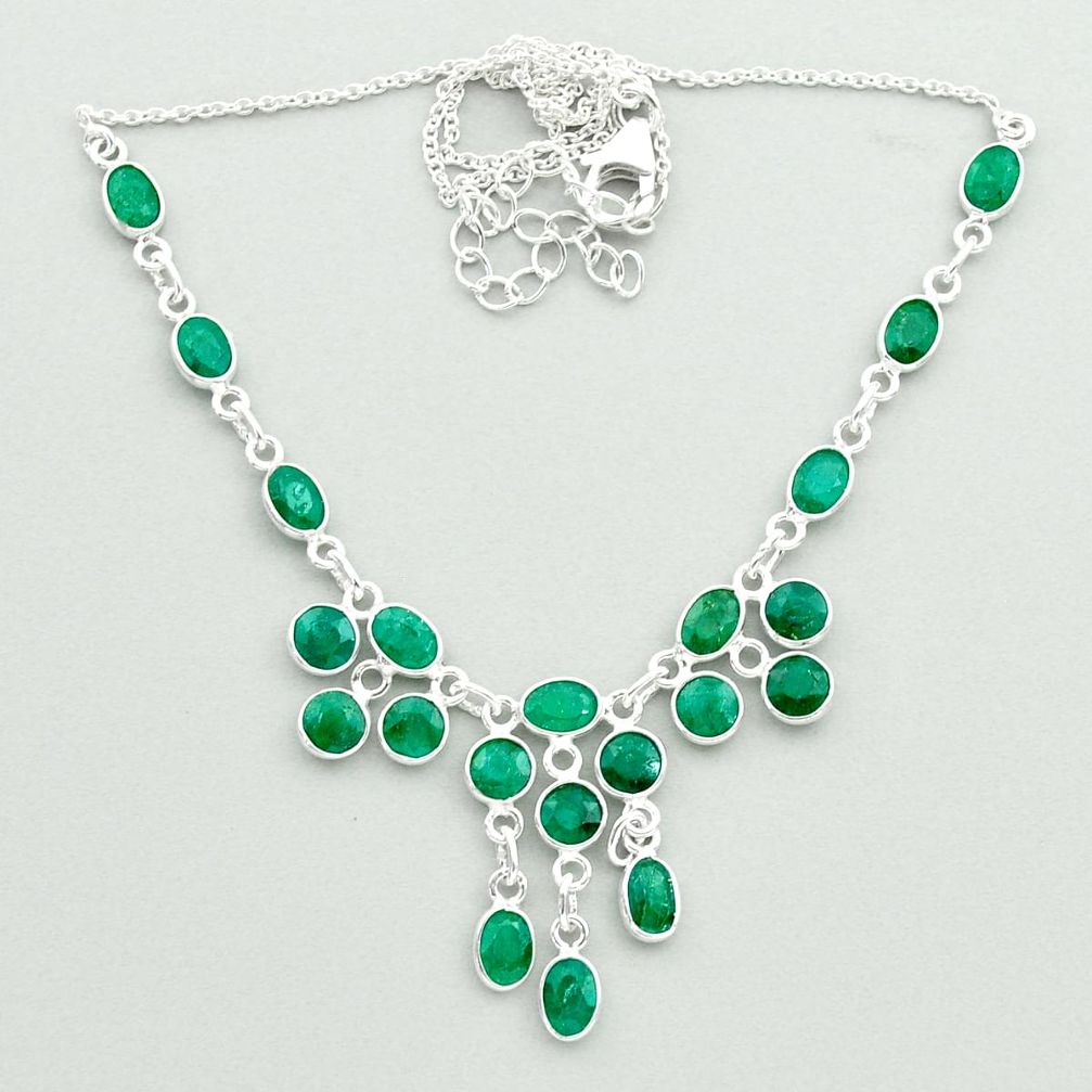 23.13cts natural green emerald 925 sterling silver necklace jewelry t50332