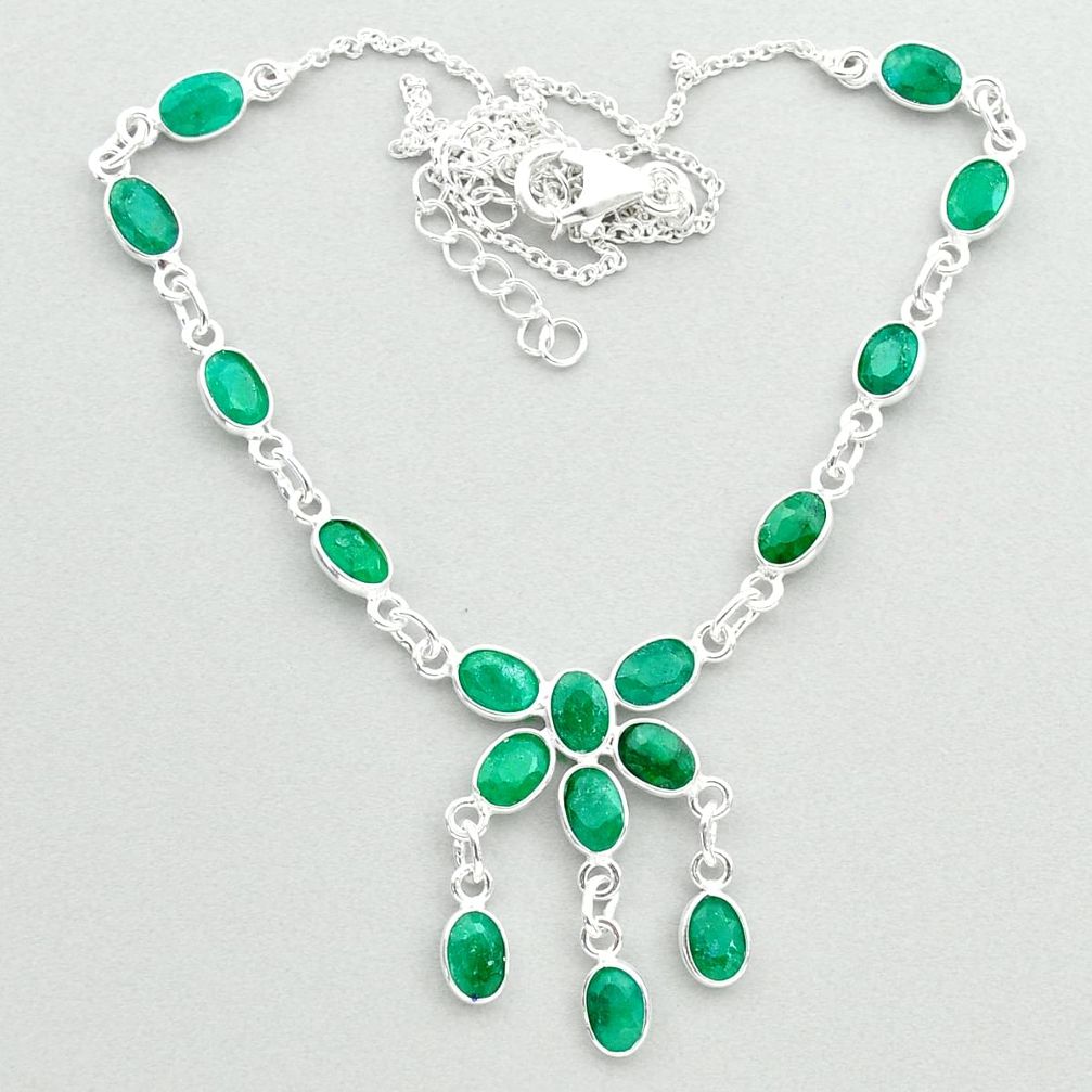 19.68cts natural green emerald 925 sterling silver necklace jewelry t50354