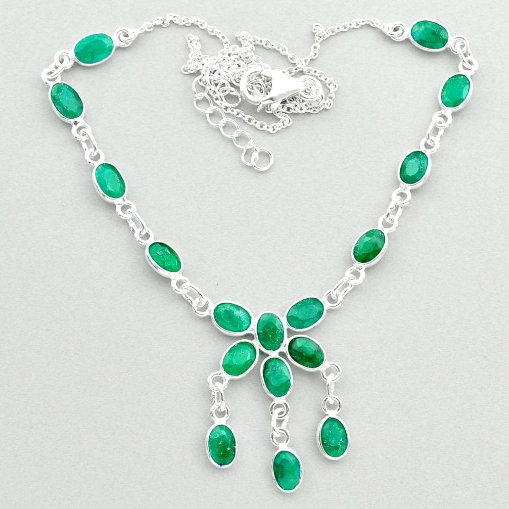 19.66cts natural green emerald 925 sterling silver necklace jewelry t50355
