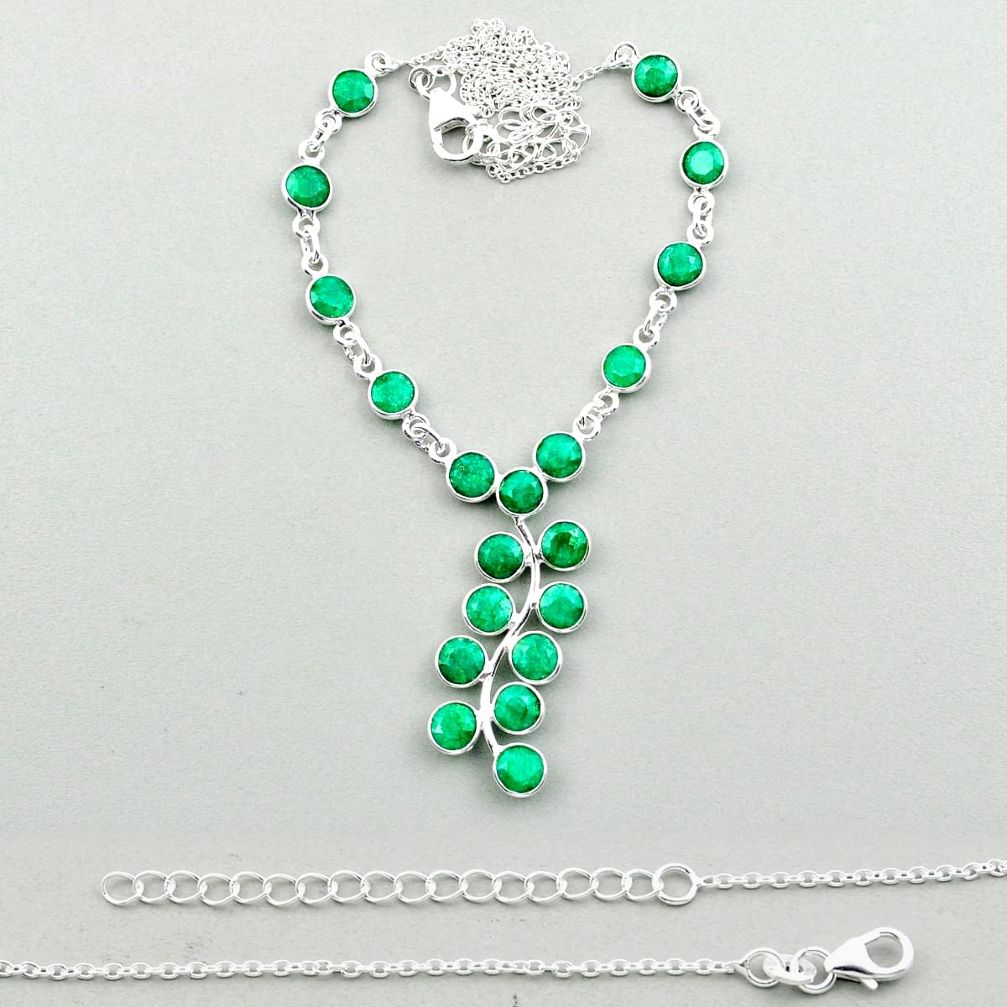 16.92cts natural green emerald 925 sterling silver necklace jewelry u11521