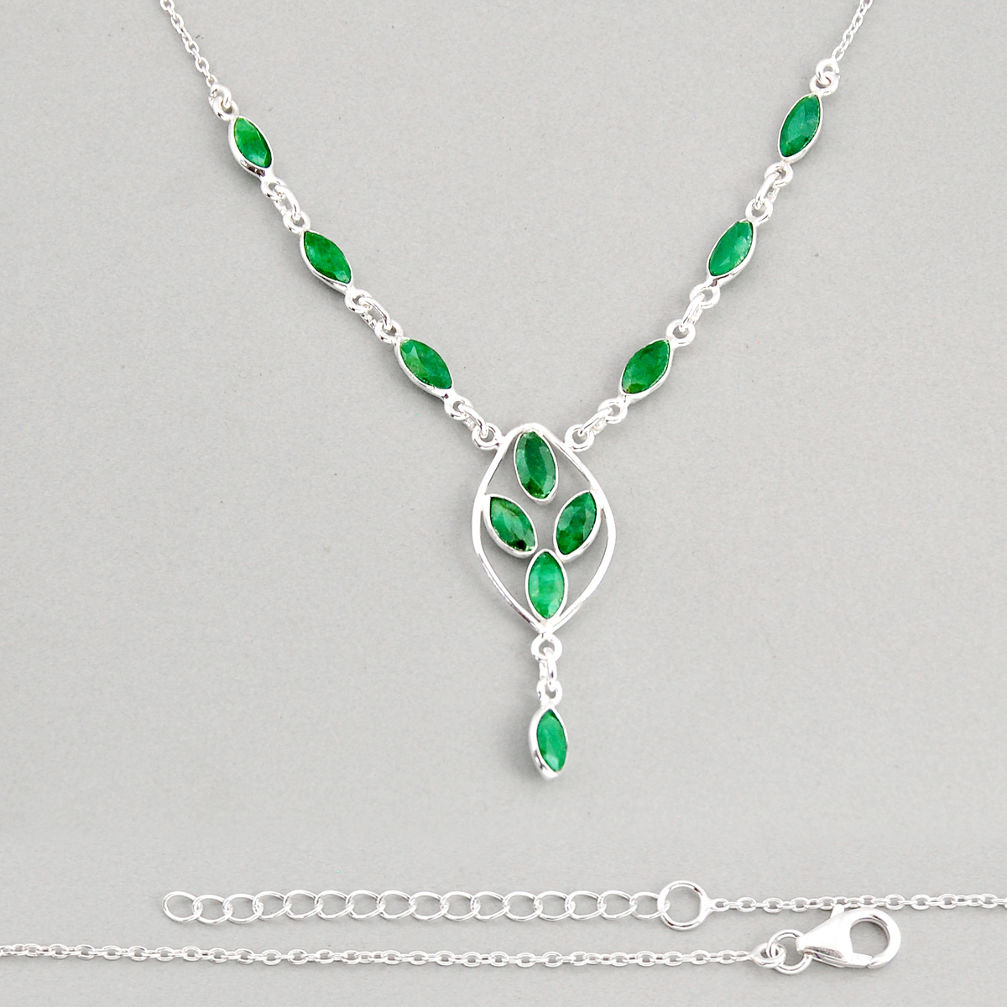 7.37cts natural green emerald marquise 925 sterling silver necklace y76895