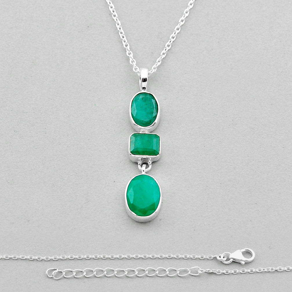 7.16cts natural green emerald oval 925 sterling silver necklace jewelry n49494