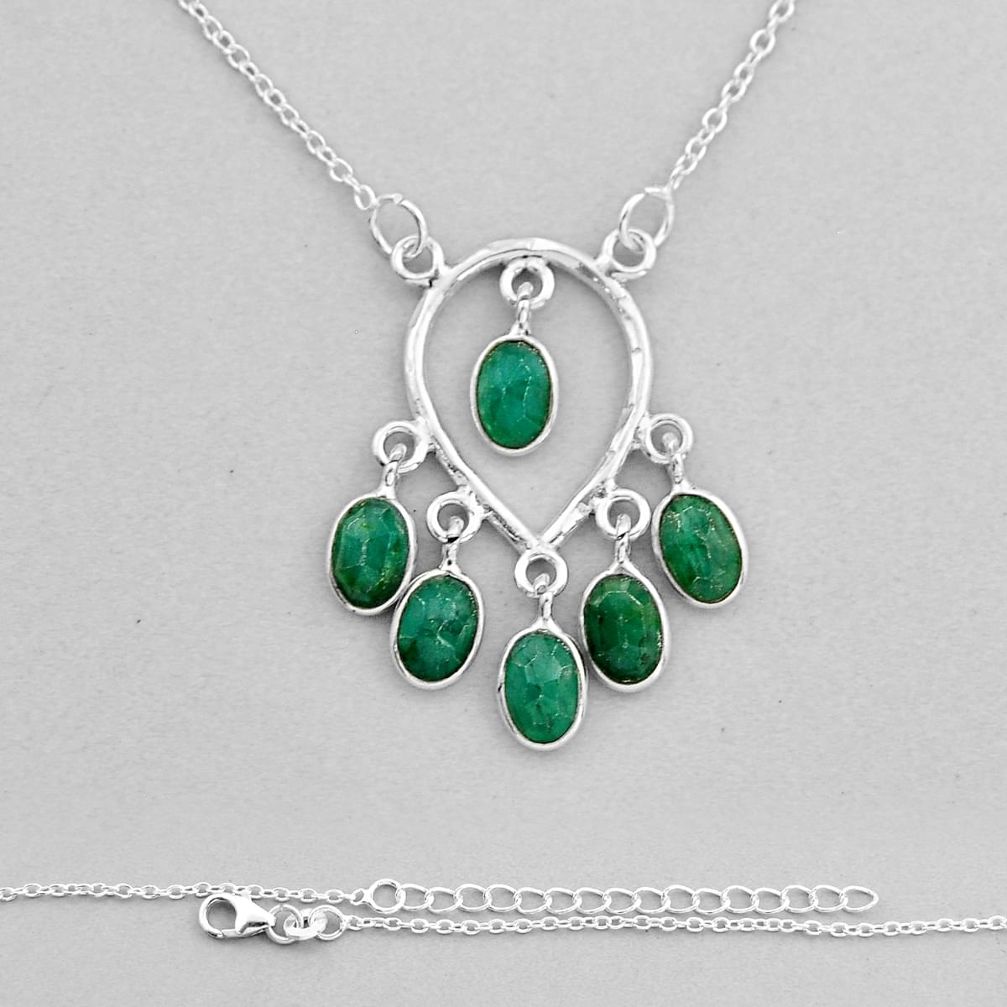 6.72cts natural green emerald oval 925 sterling silver necklace jewelry n8465