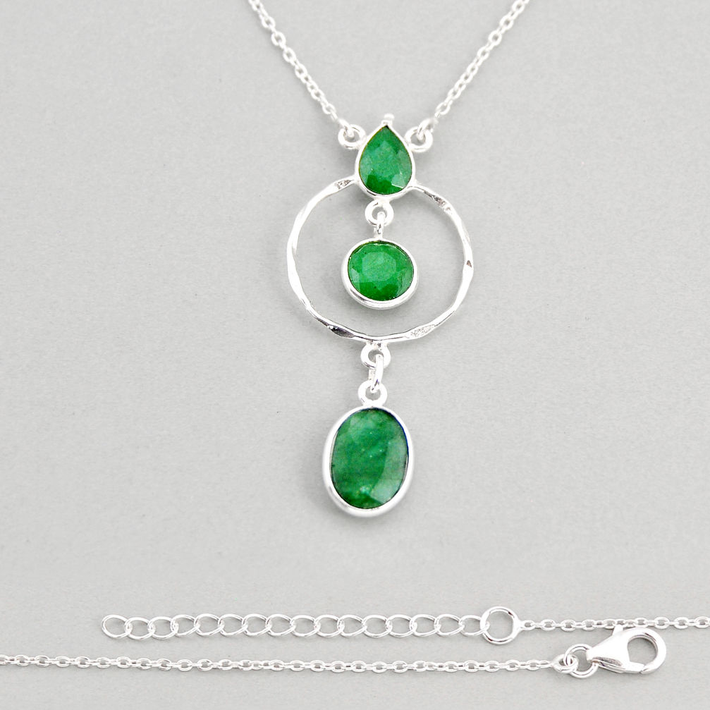 8.77cts natural green emerald oval 925 sterling silver necklace jewelry y76944