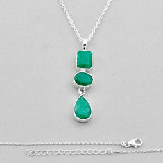 7.92cts natural green emerald pear 925 sterling silver necklace jewelry n49496