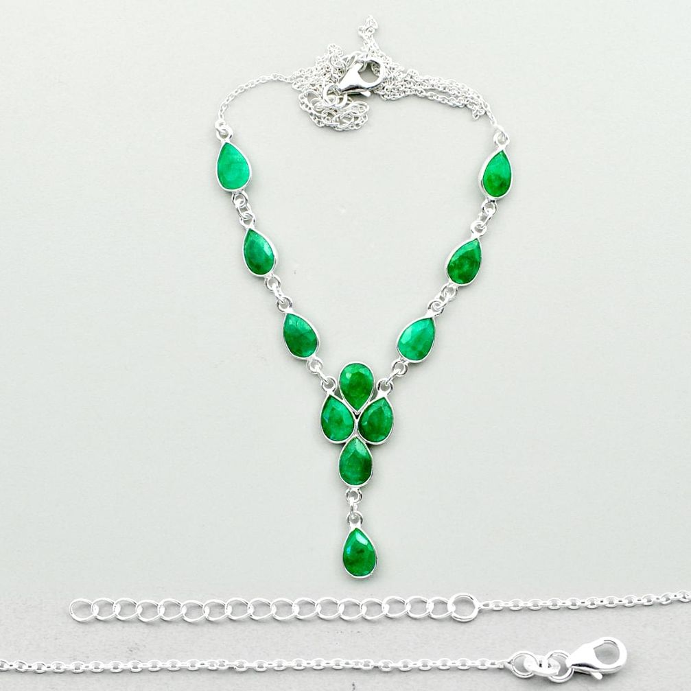 21.53cts natural green emerald pear 925 sterling silver necklace jewelry u11426