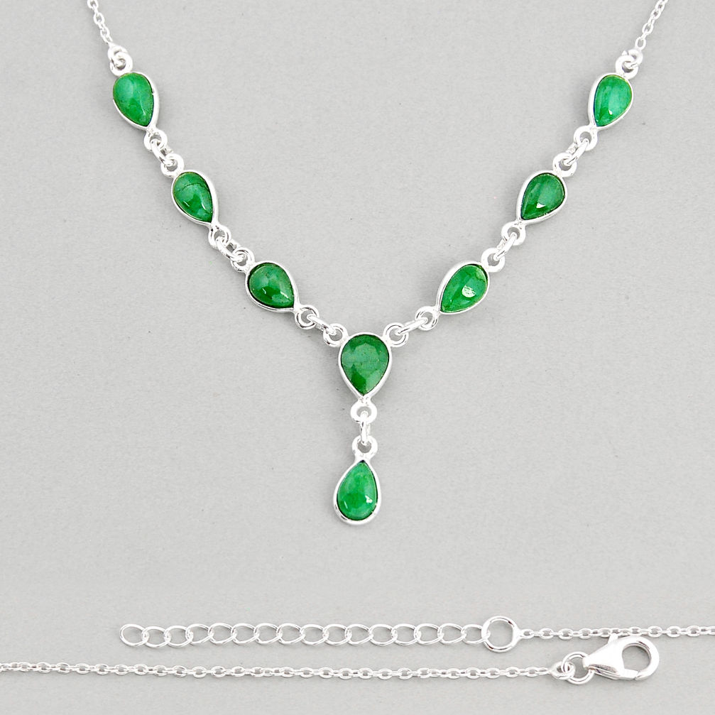 11.46cts natural green emerald pear 925 sterling silver necklace jewelry y76973