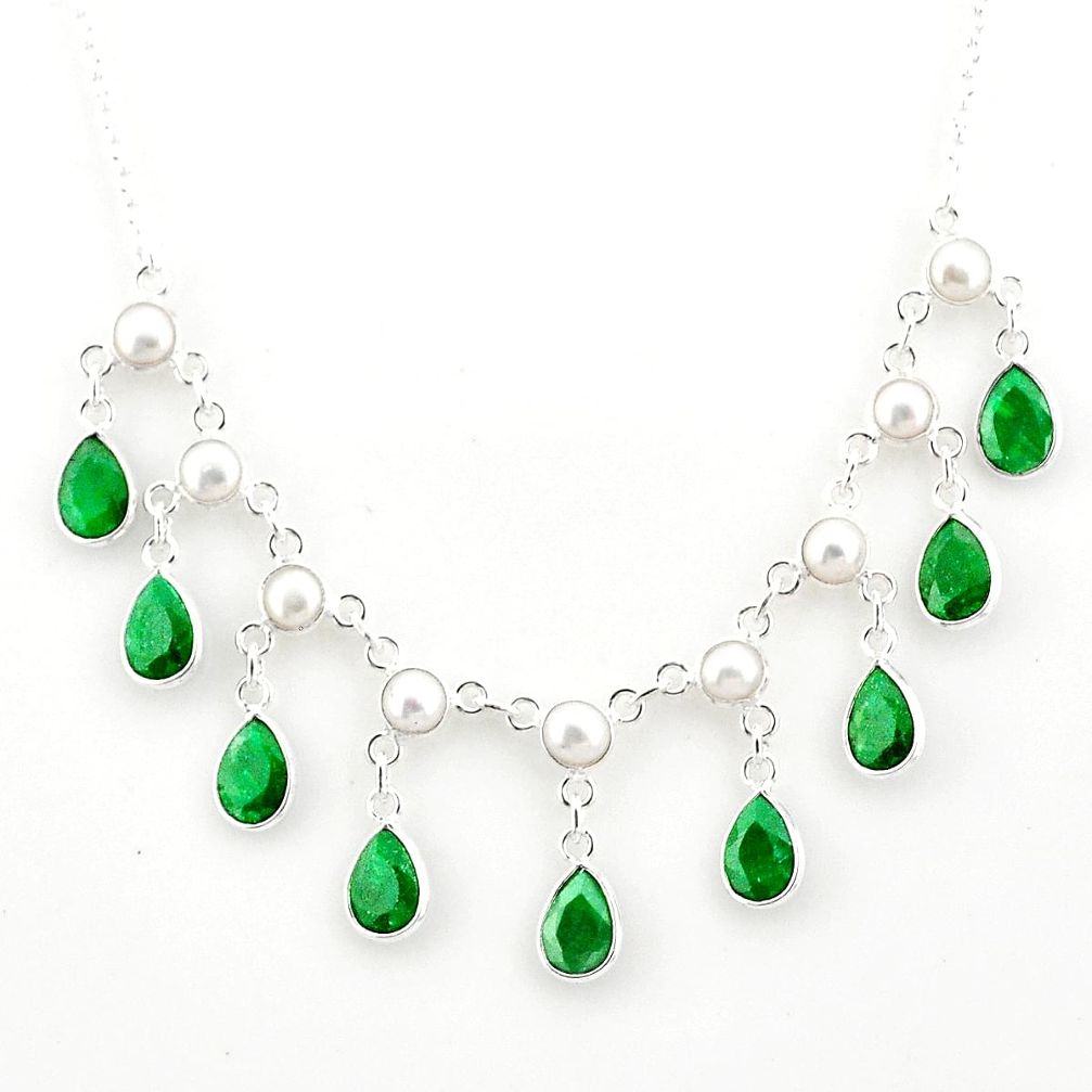 23.61cts natural green emerald pear pearl 925 sterling silver necklace r77411