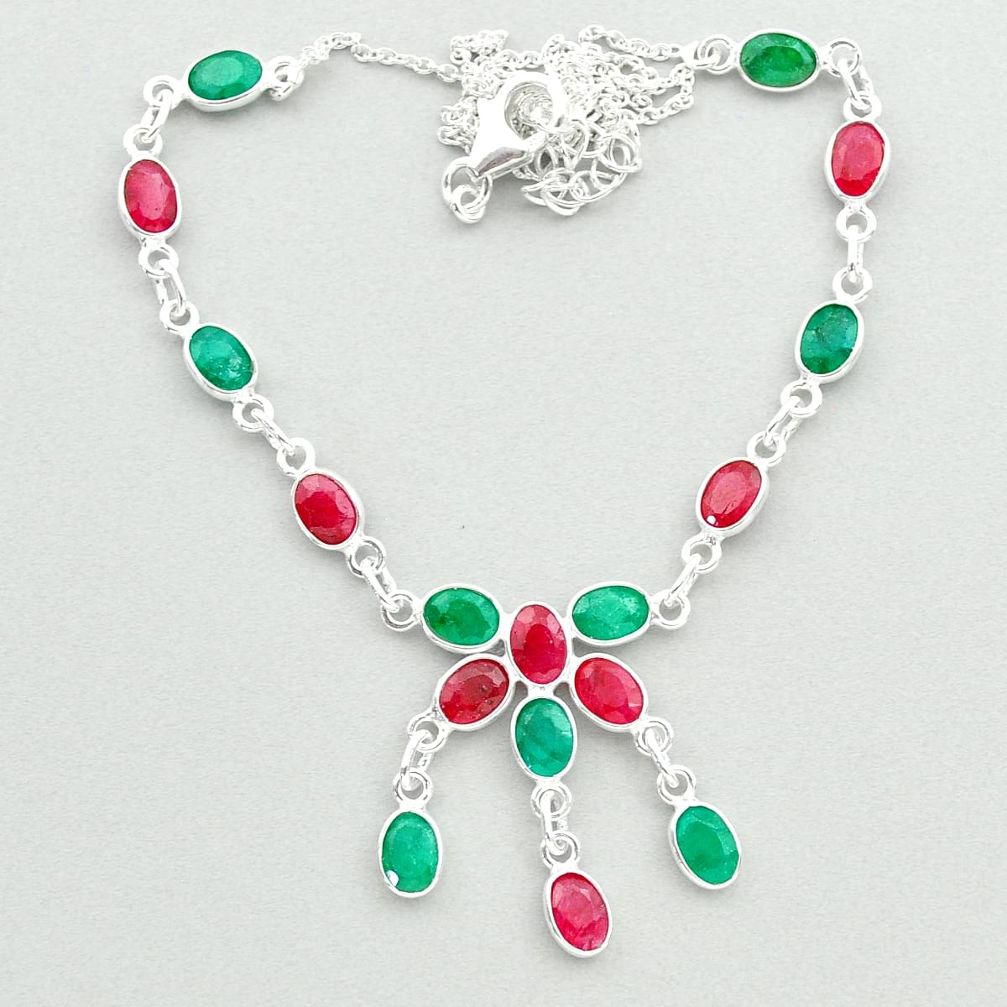 20.33cts natural green emerald red ruby 925 sterling silver necklace t50357