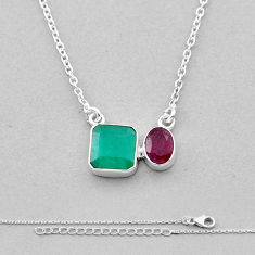 4.10cts natural green emerald ruby 925 sterling silver necklace jewelry n49506
