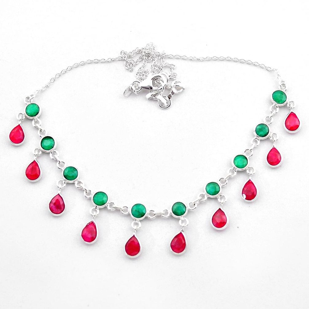 22.57cts natural green emerald ruby 925 sterling silver necklace jewelry t40584