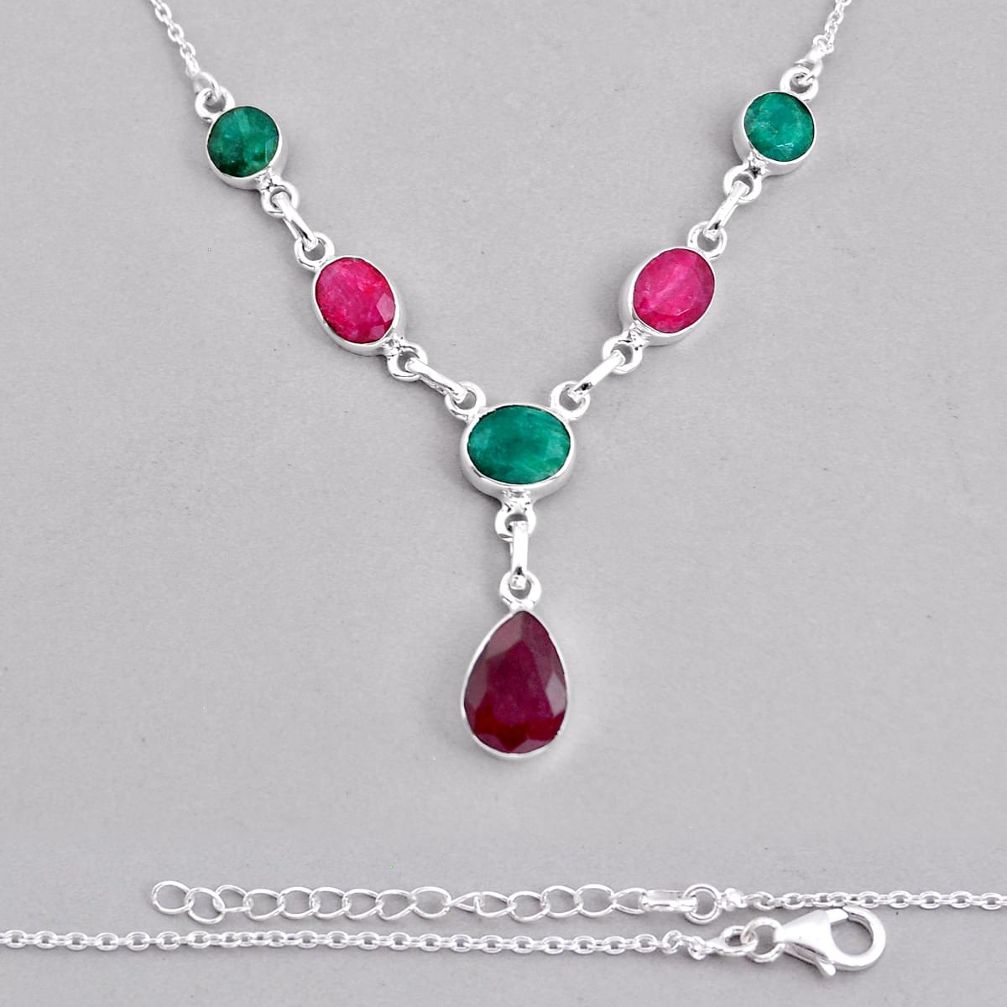 20.27cts natural green emerald ruby 925 sterling silver necklace jewelry y28759