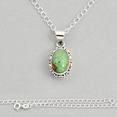 6.70cts natural green kingman turquoise oval 925 sterling silver necklace y81849