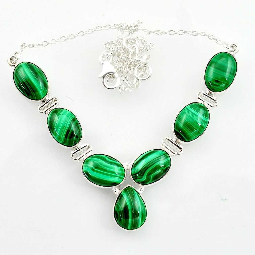 54.46cts natural green malachite (pilot's stone) 925 silver necklace d47374