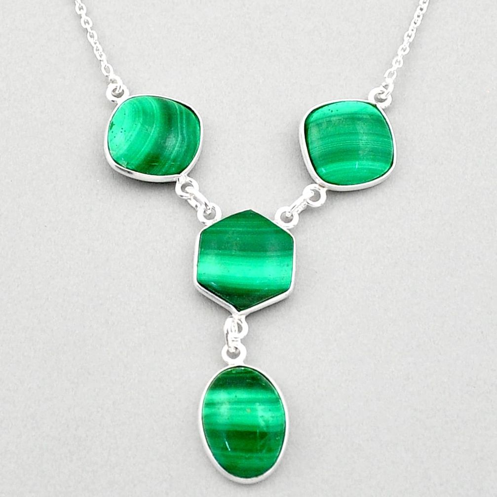 27.64cts natural green malachite (pilot's stone) 925 silver necklace t83397