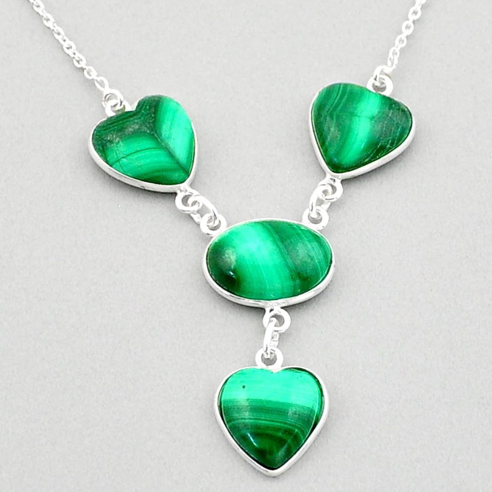27.69cts natural green malachite (pilot's stone) 925 silver necklace t83405