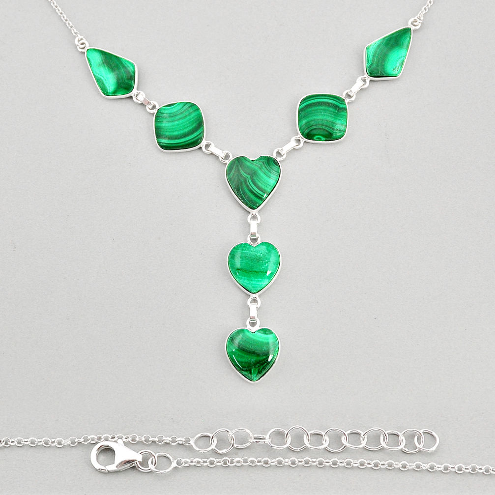 57.74cts natural green malachite (pilot's stone) heart silver necklace y72113