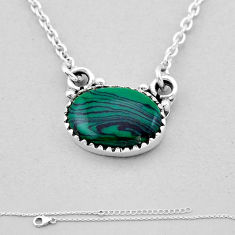 6.14cts natural green malachite (pilot's stone) oval 925 silver necklace n53384