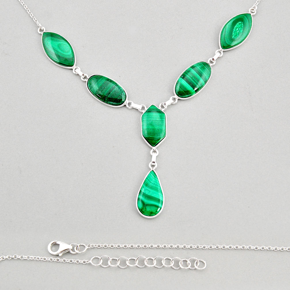 51.74cts natural green malachite (pilot's stone) oval 925 silver necklace y72062