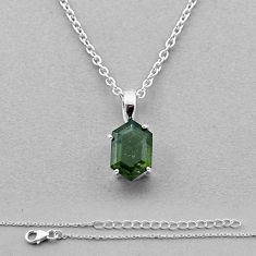 2.57cts natural green moldavite (genuine czech) hexagon silver necklace n47669