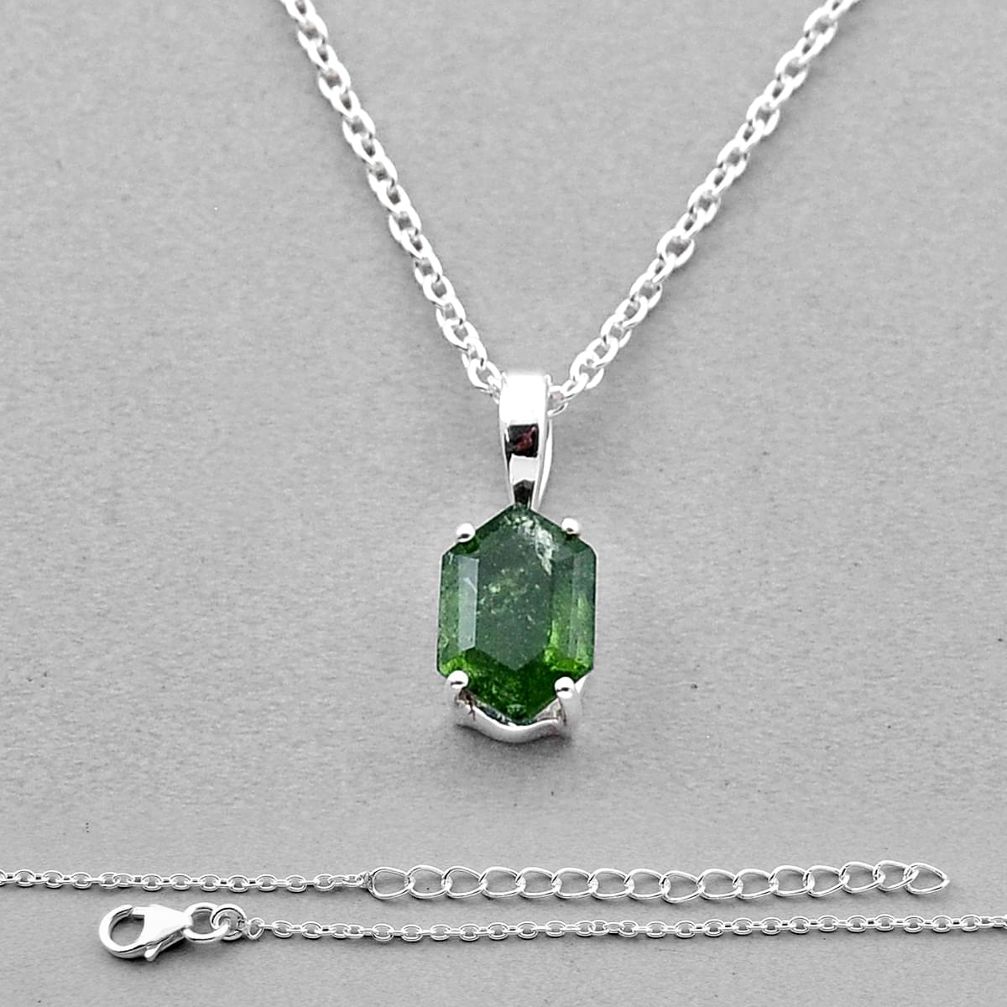 2.58cts natural green moldavite (genuine czech) hexagon silver necklace n47674