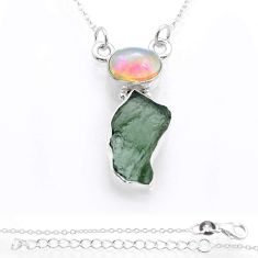 Clearance Sale- 9.23cts natural green moldavite ethiopian opal 925 silver necklace u78265