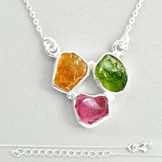 7.90cts natural green pink yellow tourmaline rough 925 silver necklace u26841