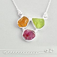 11.20cts natural green pink yellow tourmaline rough 925 silver necklace u26852