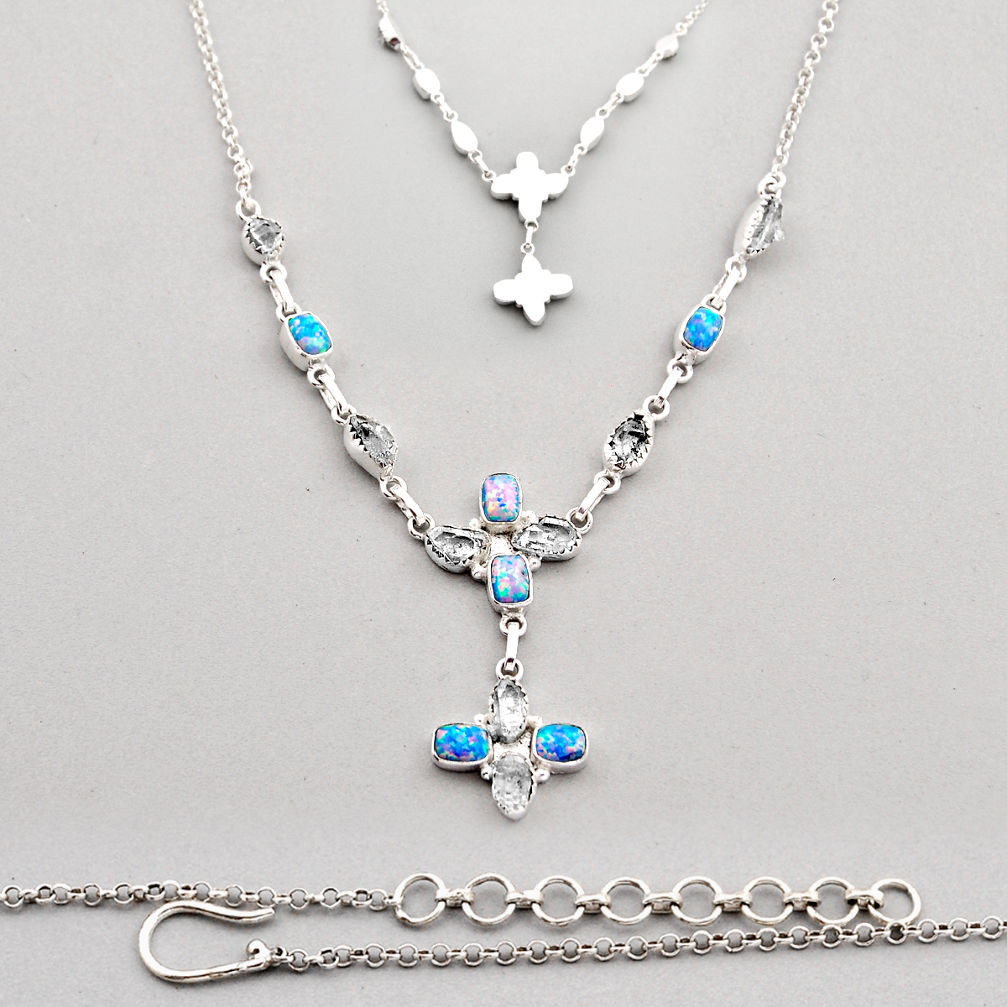 23.31cts natural herkimer diamond australian opal (lab) silver necklace c34114