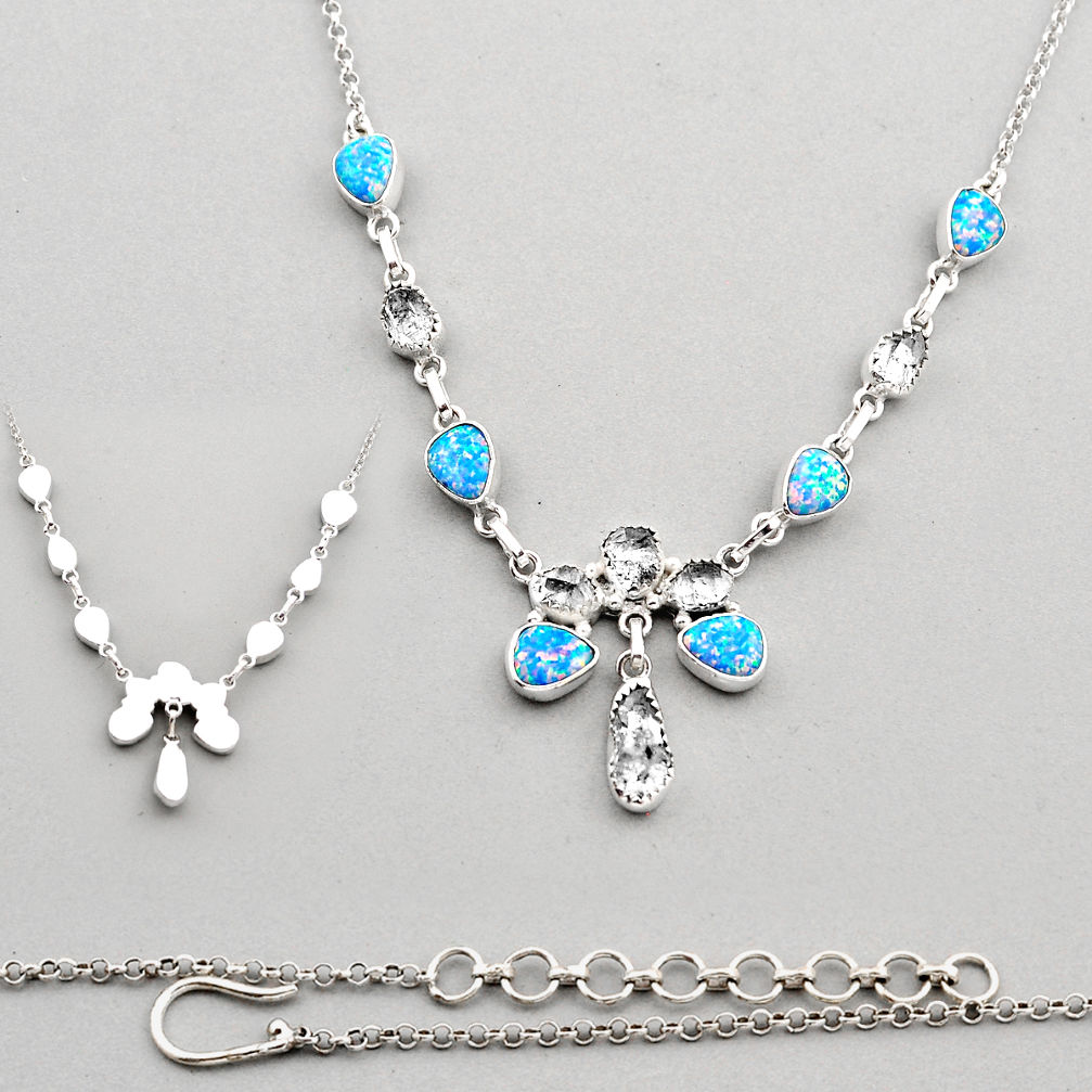 18.99cts natural herkimer diamond australian opal (lab) silver necklace c34119