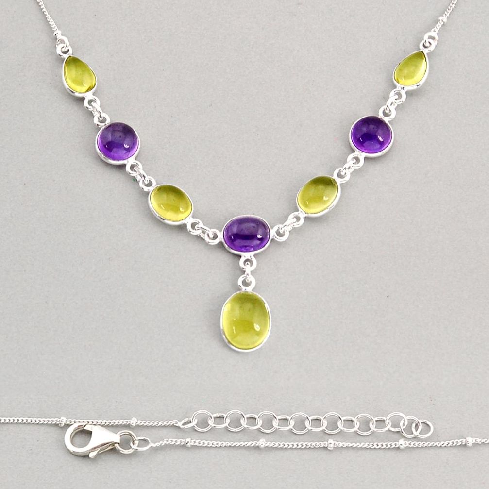 21.62cts natural lemon topaz oval amethyst 925 sterling silver necklace y74947