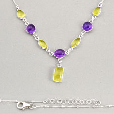 22.05cts natural lemon topaz purple amethyst 925 sterling silver necklace y74941