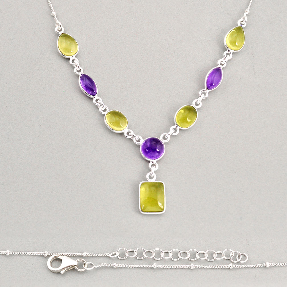 22.05cts natural lemon topaz purple amethyst 925 sterling silver necklace y74942