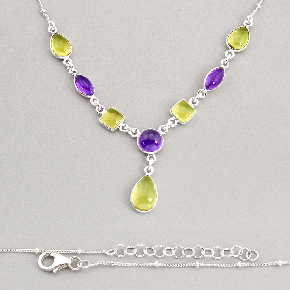 21.50cts natural lemon topaz purple amethyst 925 sterling silver necklace y74944