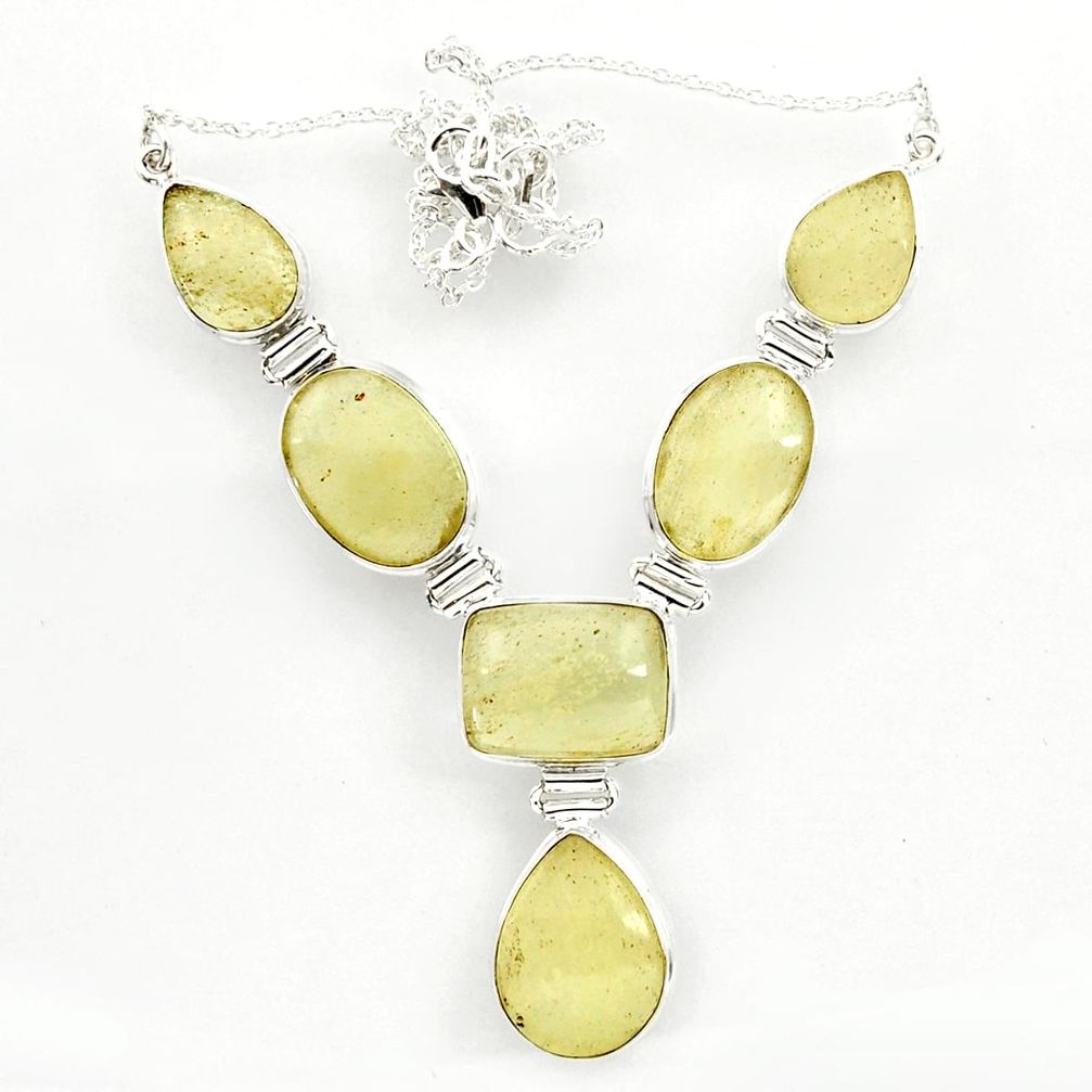 66.73cts natural libyan desert glass (gold tektite) 925 silver necklace r27511