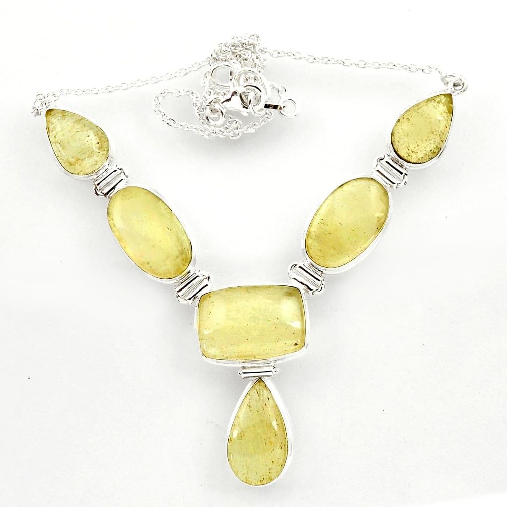 67.68cts natural libyan desert glass (gold tektite) 925 silver necklace r27512
