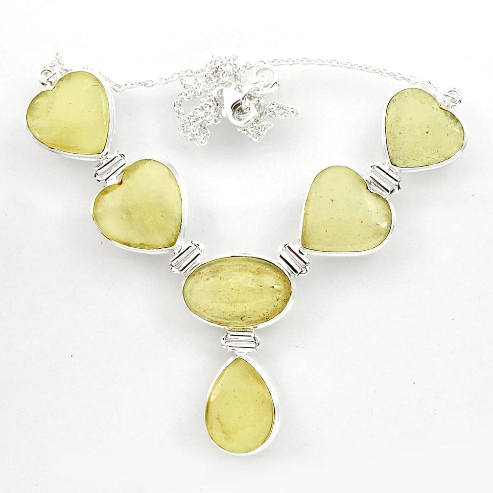 78.38cts natural libyan desert glass (gold tektite) 925 silver necklace r27514