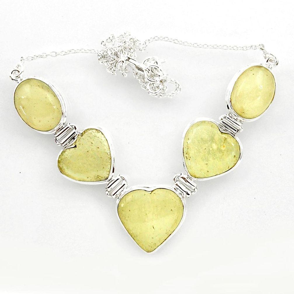 64.19cts natural libyan desert glass (gold tektite) heart silver necklace r27515