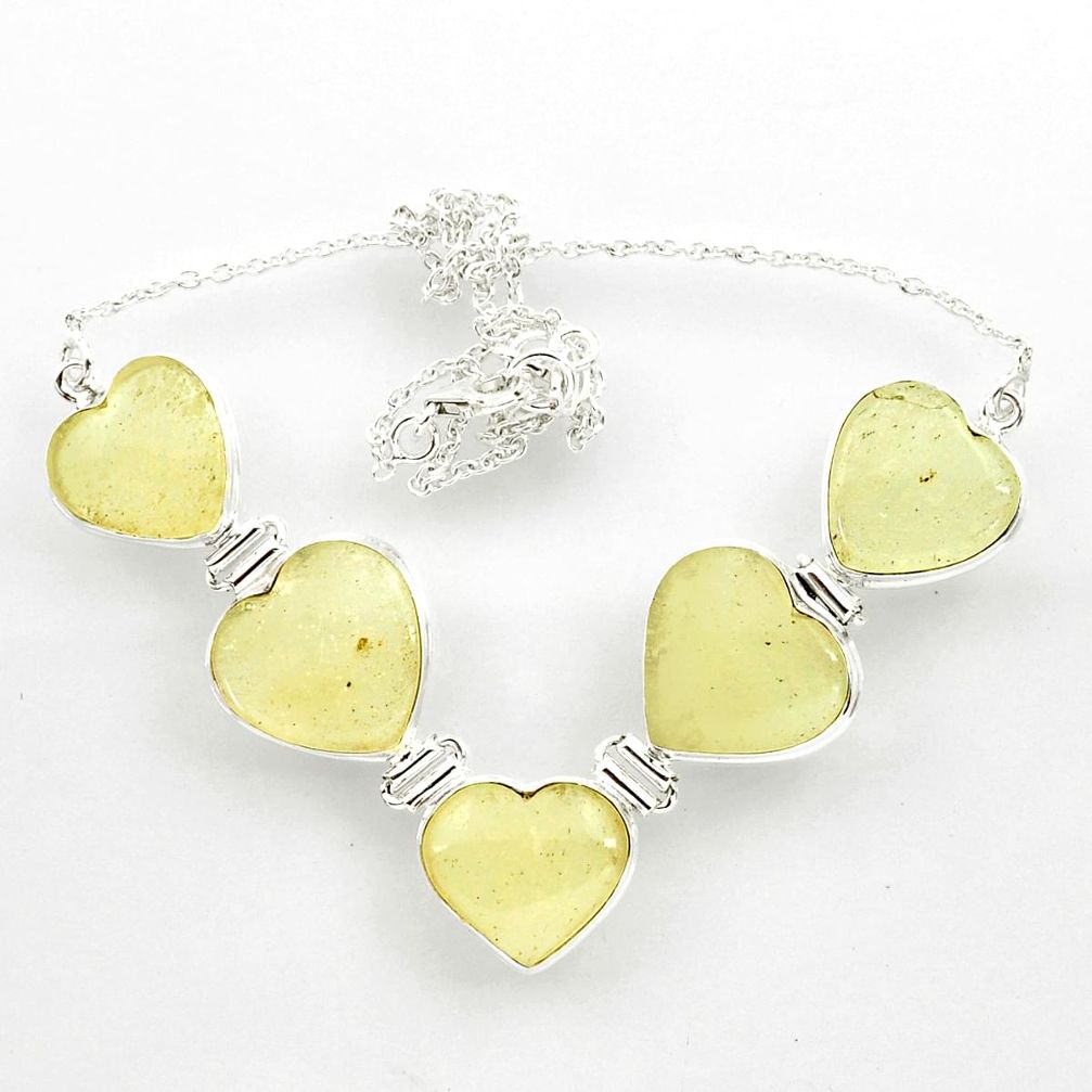 62.48cts natural libyan desert glass (gold tektite) heart silver necklace r27516