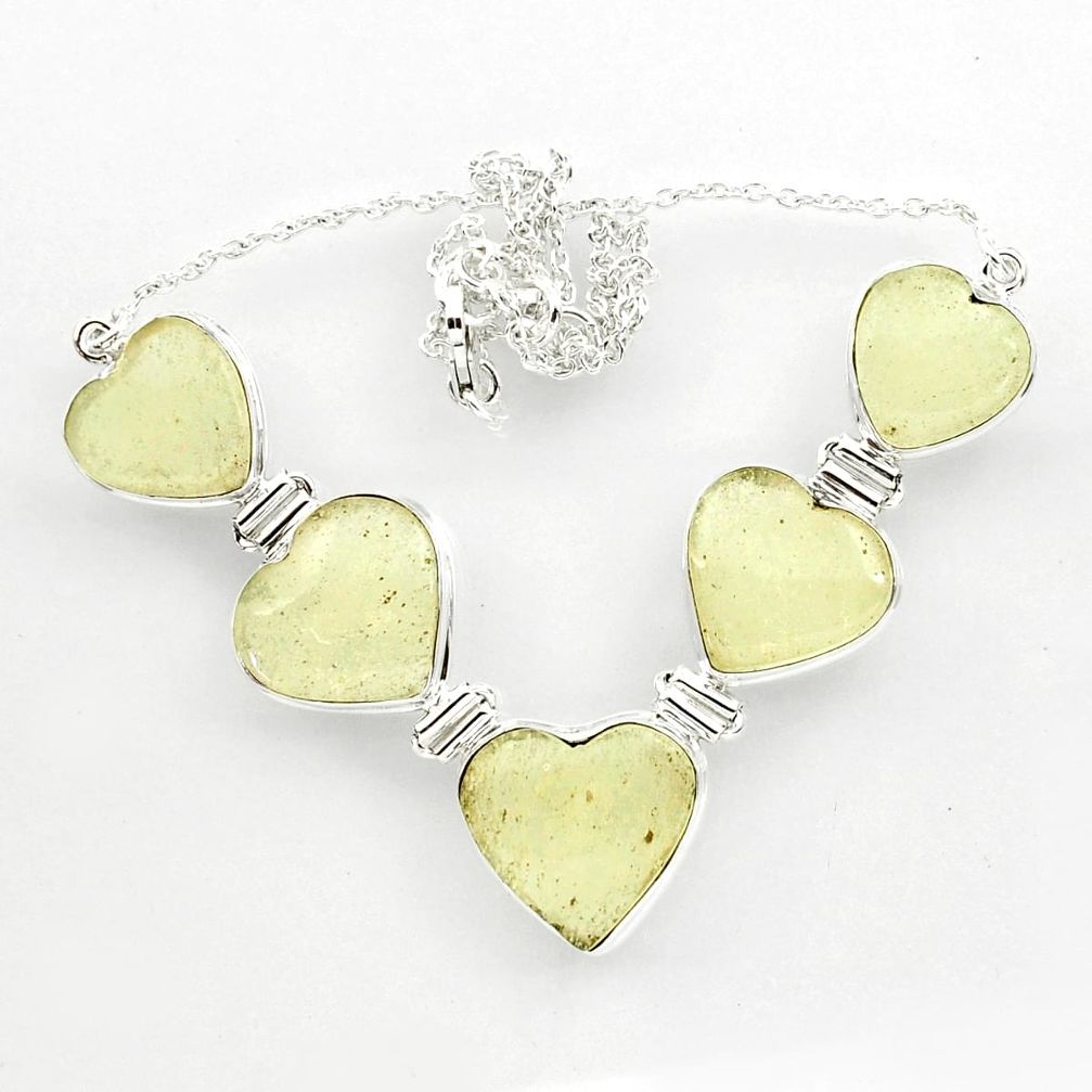 61.59cts natural libyan desert glass (gold tektite) heart silver necklace r27518