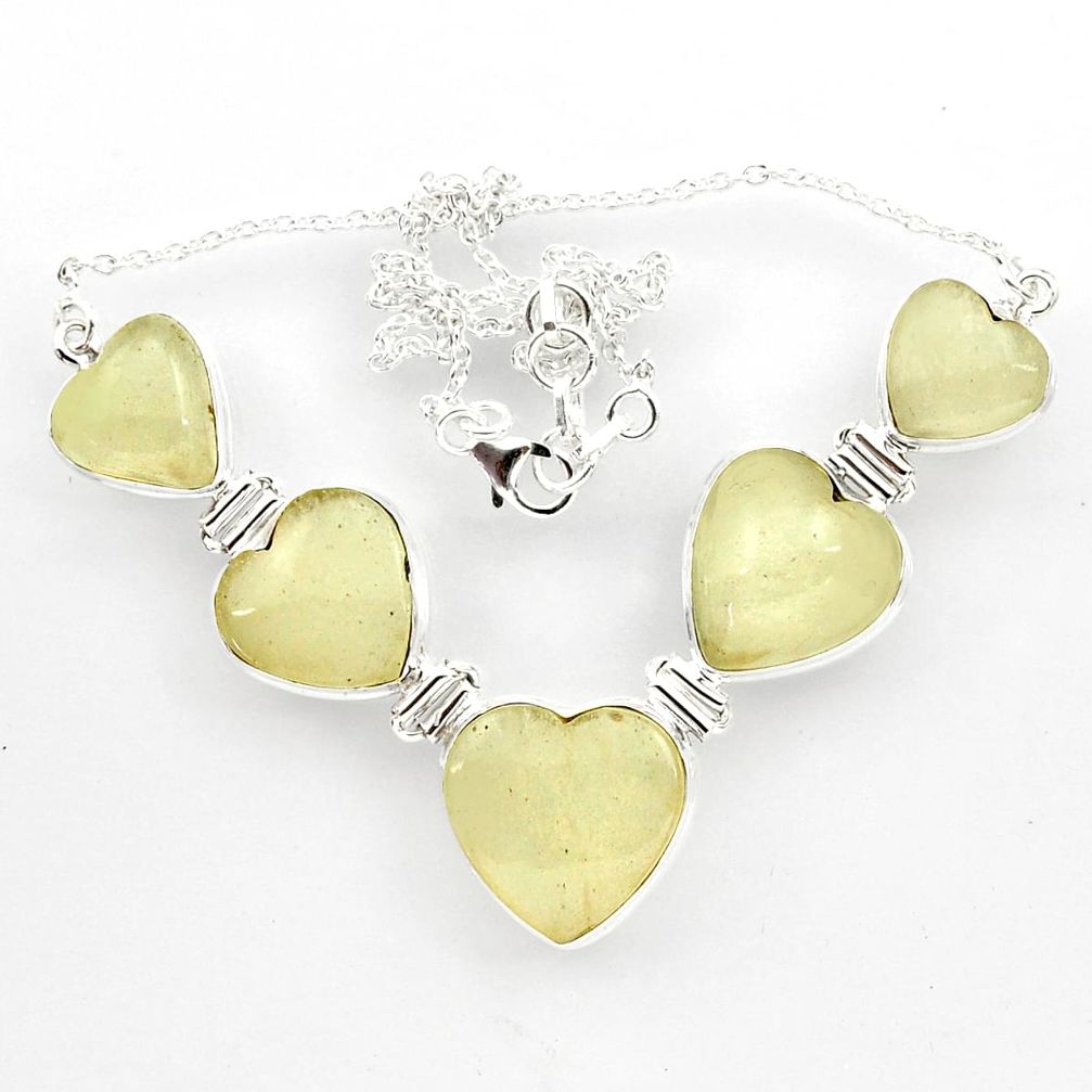 59.85cts natural libyan desert glass (gold tektite) heart silver necklace r27519