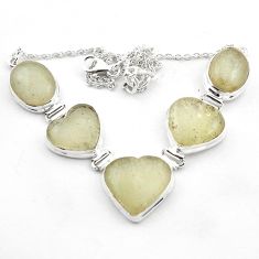 56.63cts natural libyan desert glass (gold tektite) silver heart necklace t71457