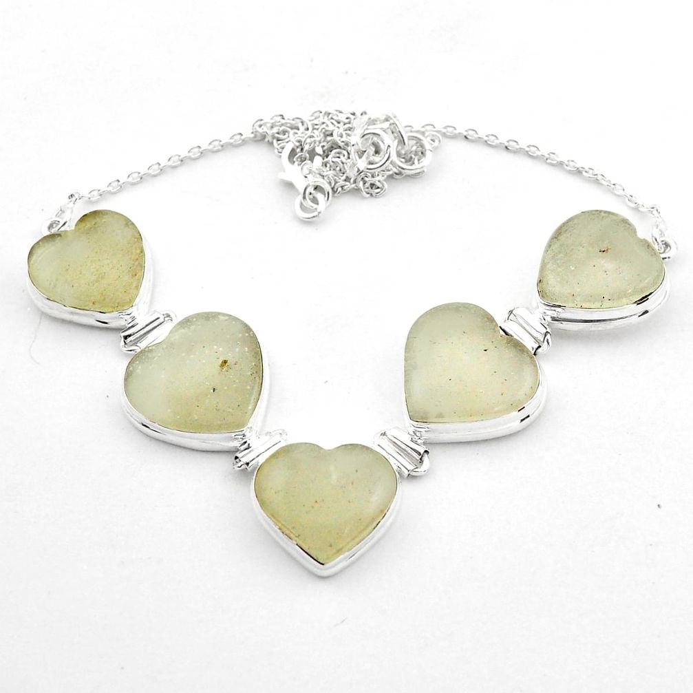 55.27cts natural libyan desert glass (gold tektite) silver heart necklace t71459