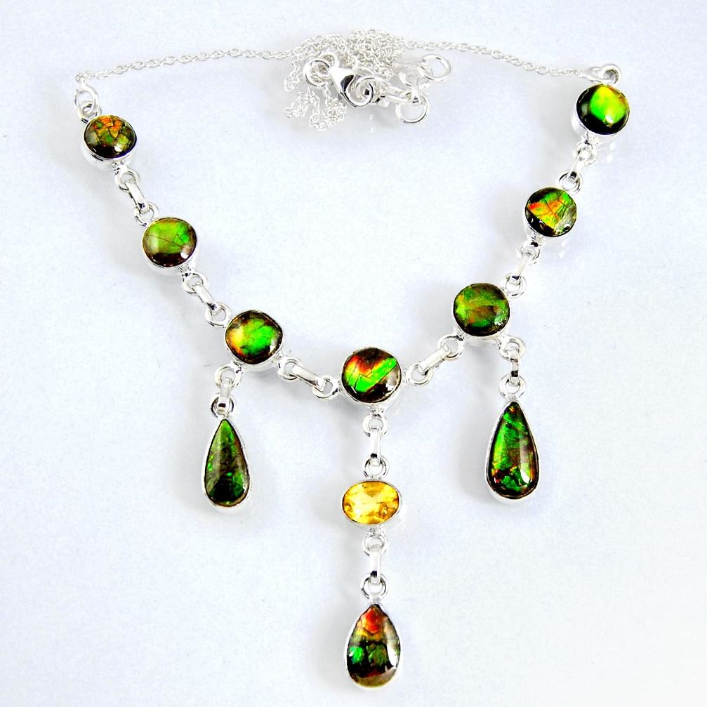 31.72cts natural multi color ammolite (canadian) 925 silver necklace r56021