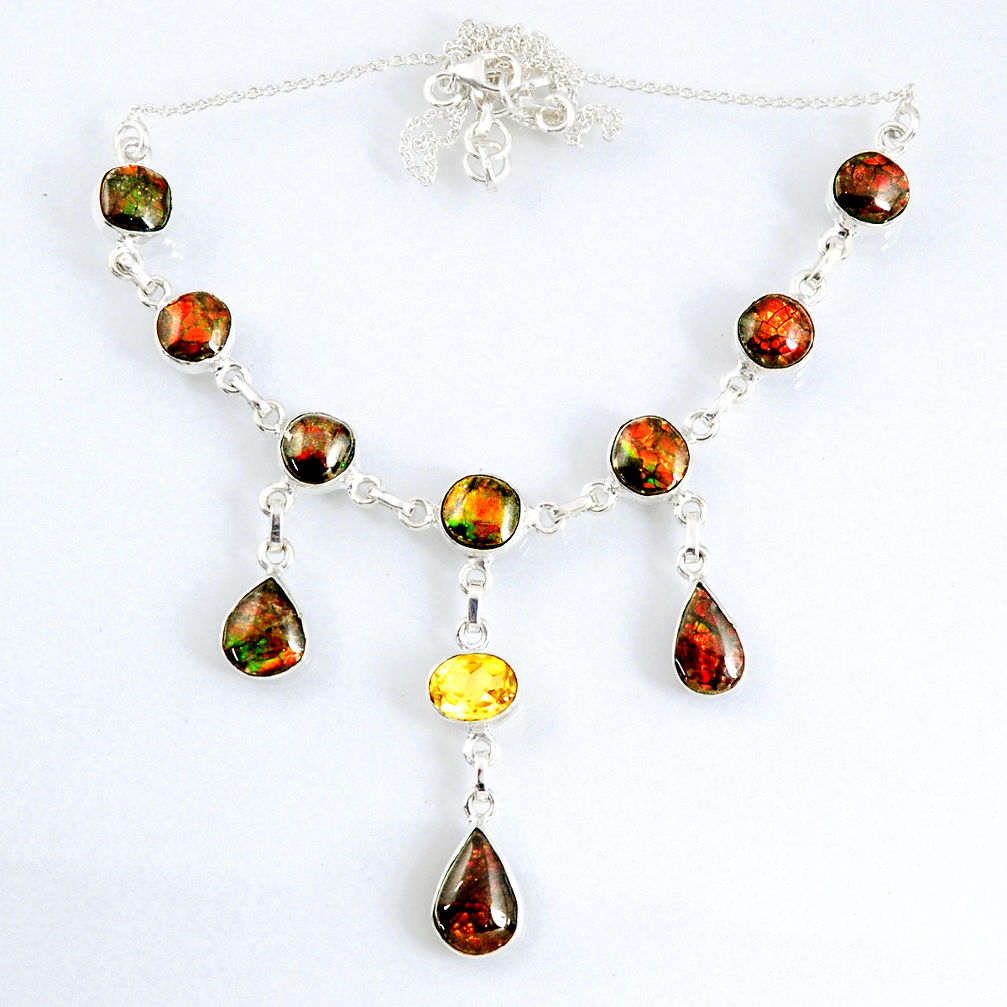33.57cts natural multi color ammolite (canadian) 925 silver necklace r56025