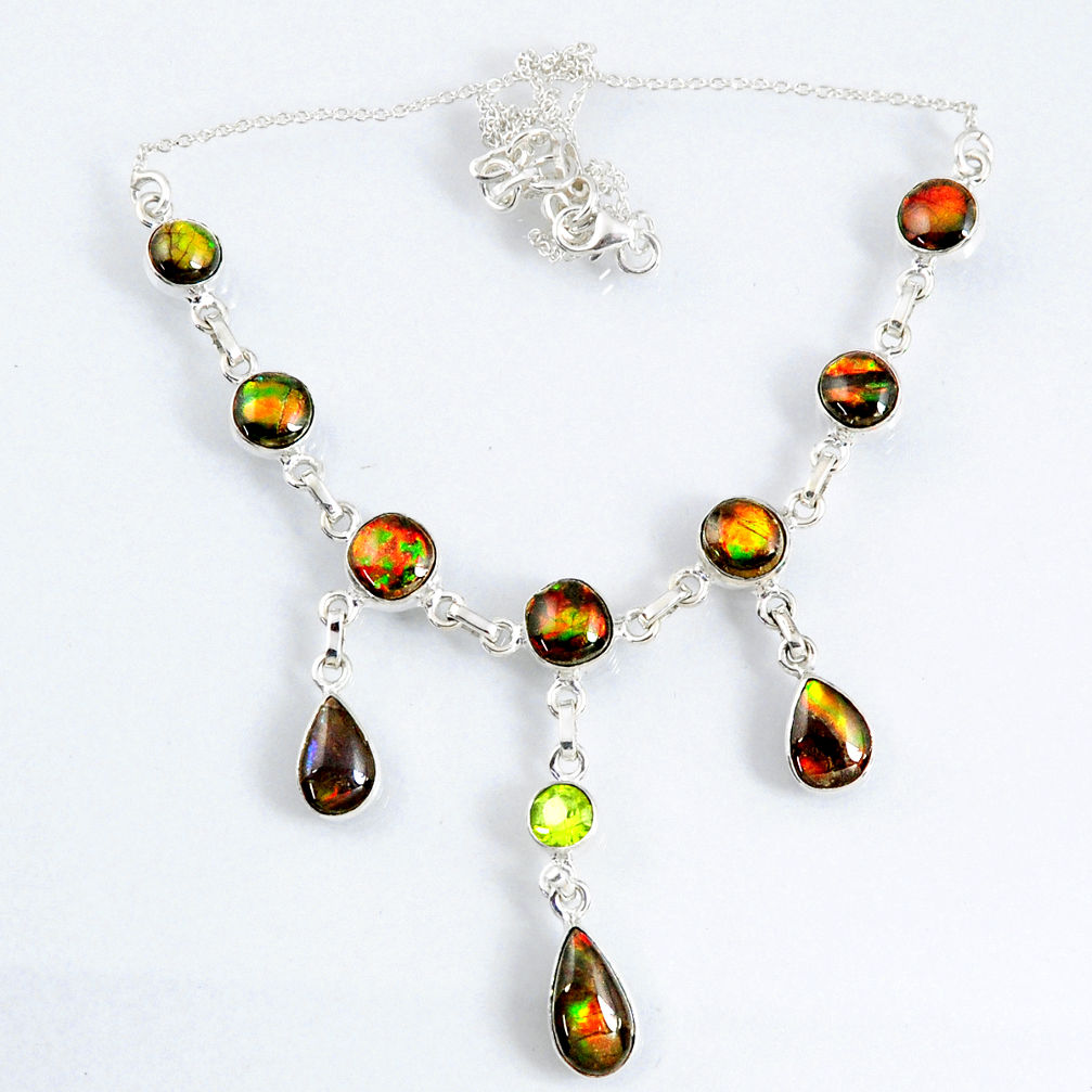 30.84cts natural multi color ammolite (canadian) 925 silver necklace r56027