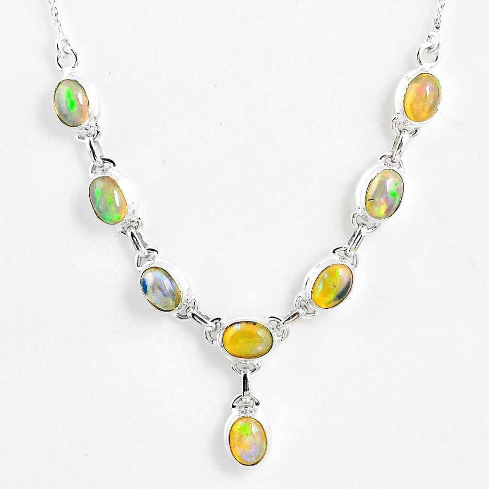 15.64cts natural multi color ethiopian opal 925 sterling silver necklace r59469