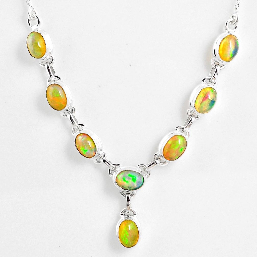 15.64cts natural multi color ethiopian opal 925 sterling silver necklace r59477