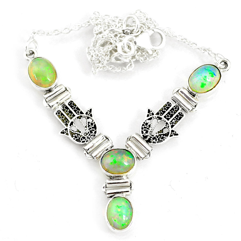 12.04cts natural multi color ethiopian opal 925 sterling silver necklace r76842