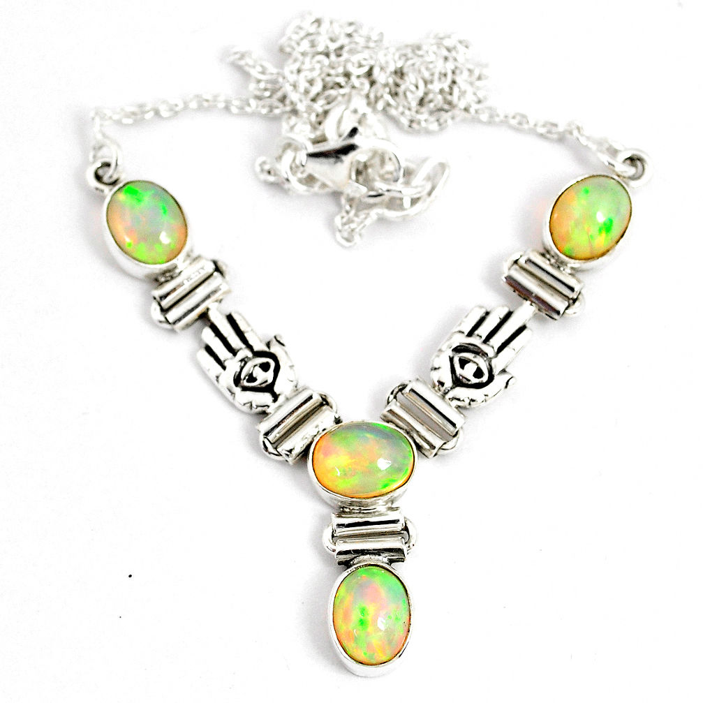 12.87cts natural multi color ethiopian opal 925 sterling silver necklace r76843